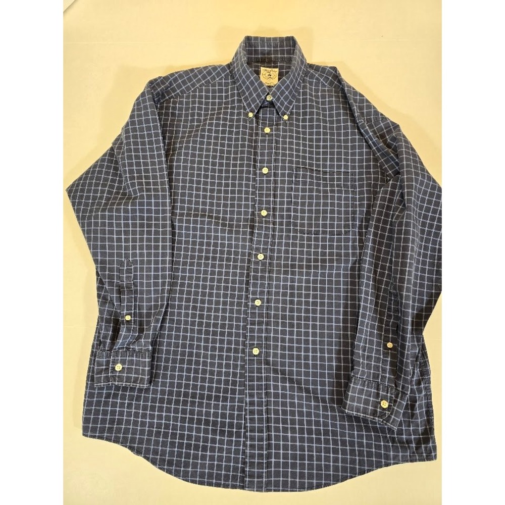 Brooks Brothers Sport Shirt Mens Large Button Down‎ Blue Checkered Plaid